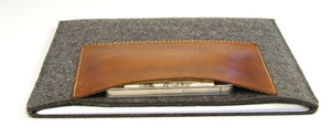 iPad PRO (ALL MODELS) grey felt sleeve case with premium LEATHER POCKET