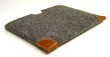 iPad / iPad AIR / iPad MINI grey felt case sleeve with premium LEATHER CORNERS