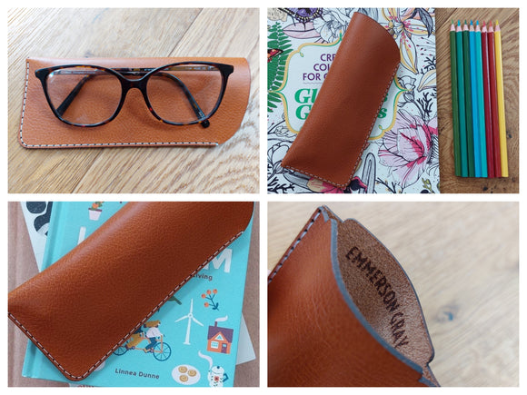 Leather glasses case / sunglasses case, 3 sizes and 10 stitch colours to choose from