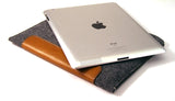 iPad / iPad AIR grey felt case sleeve with premium LEATHER PATCH