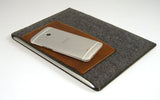 iPad / iPad AIR grey felt case sleeve with large premium LEATHER POCKET